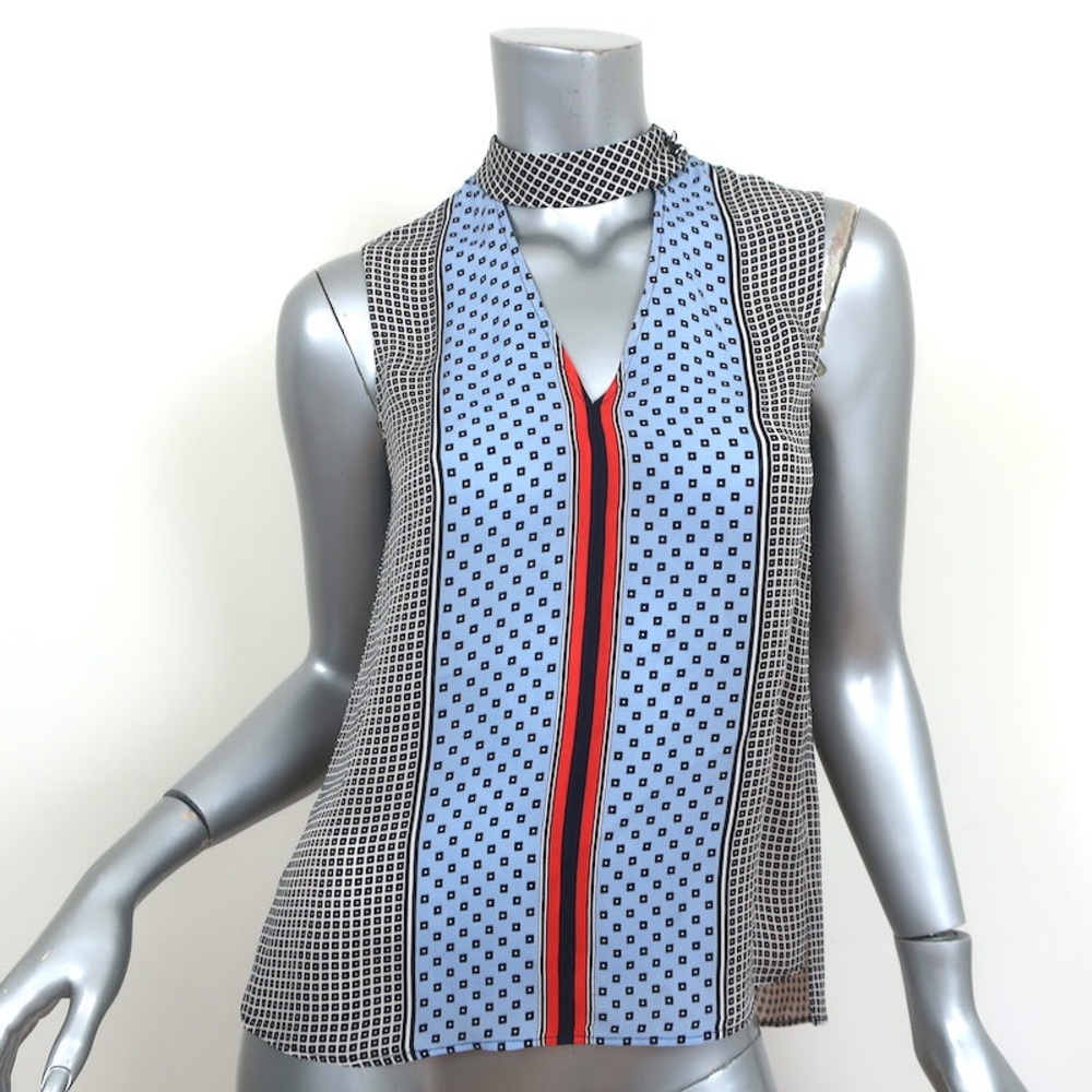 10 Crosby Derek Lam Blue, Geo-Print Mock Neck blouse
100% Silk